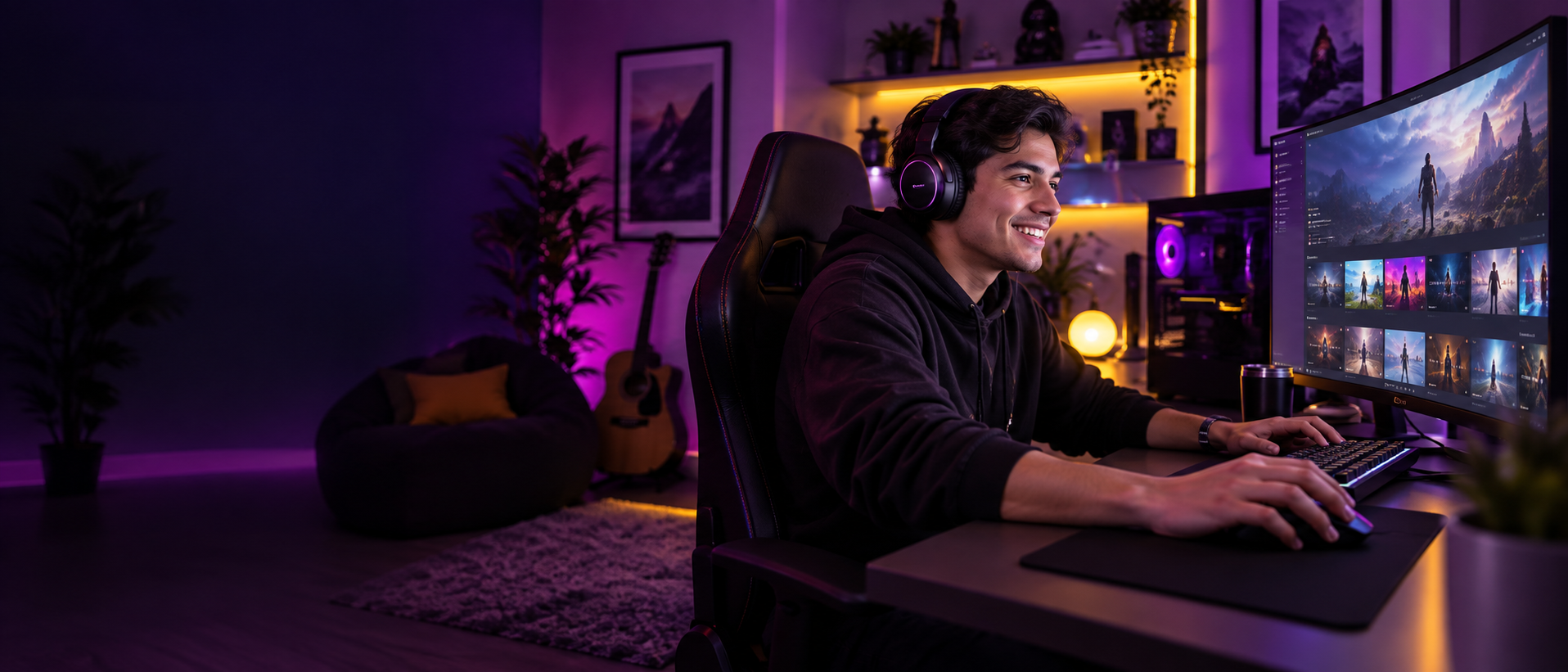 Gamer disfrutando internet de alta velocidad